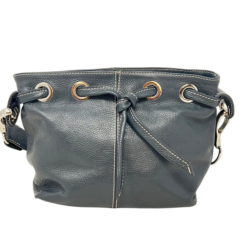 Vera Pelle Italy Pebbled Grain Gray Leather Purse Grommet Detai Silver Tone Zip